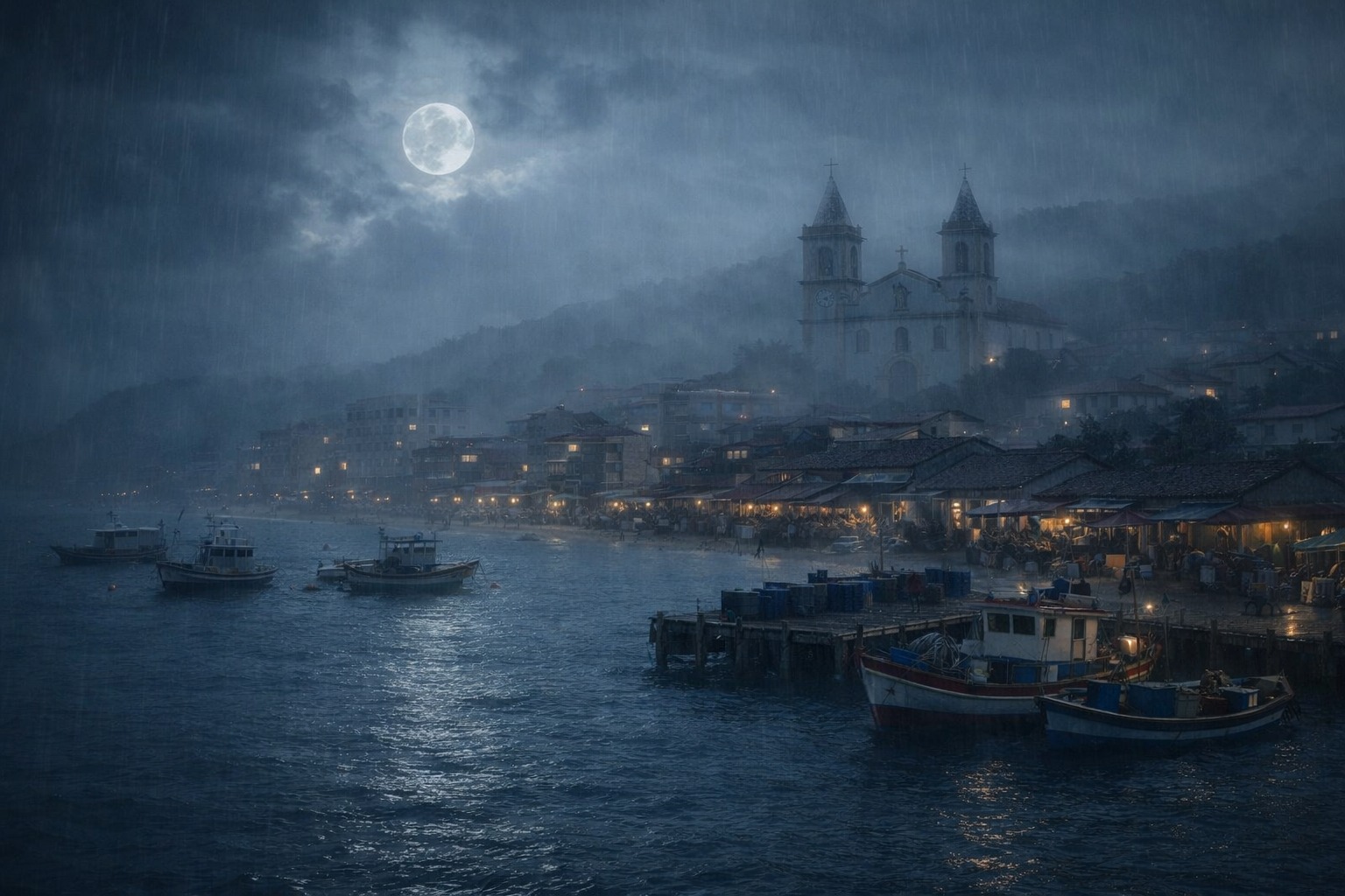 São Miguel sob a chuva e o luar